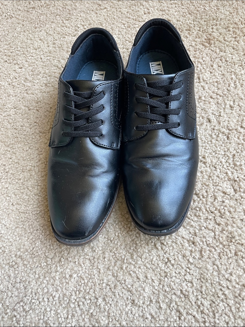 Kids Black Leather Lace-Up Oxfords